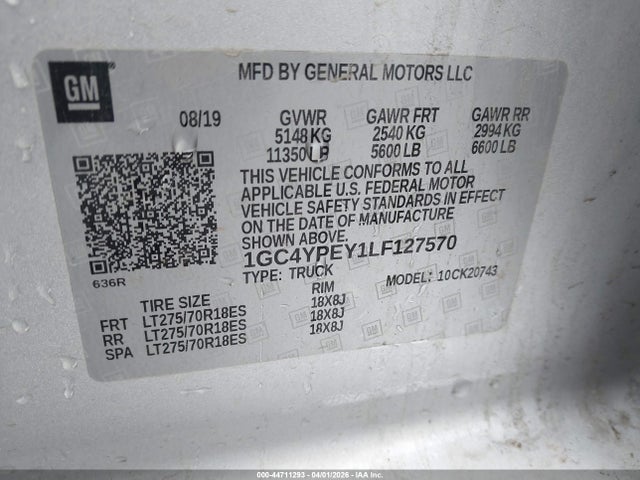 1GC4YPEY1LF127570 Chevrolet Silverado 2500hd 4wd Standard Bed Ltz