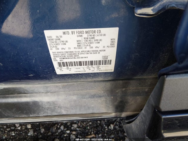 44711299 :رقم المزاد ، 1FM5K8GC8LGC50141 vin ، 2020 Ford Explorer St مزاد بيع