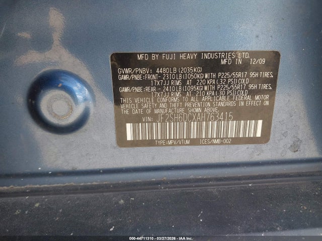 Aukcja sprzedaży 2010 Subaru Forester 2.5x Limited, vin: JF2SH6DCXAH763415, numer aukcji: 44711310