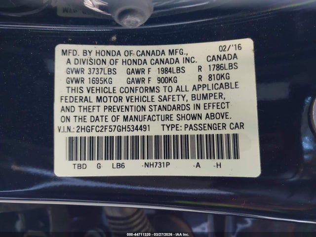 Honda Civic Lx 2016 2HGFC2F57GH534491 Image 9
