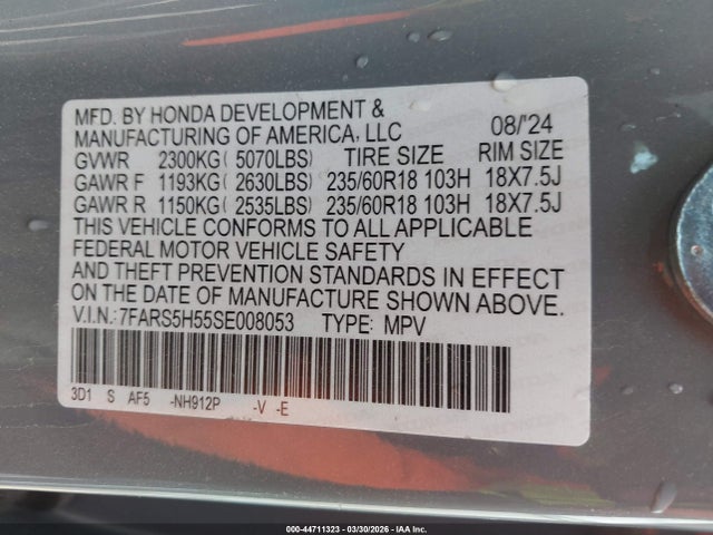 Продаж на аукціоні авто 2025 Honda Cr-v Hybrid Sport, vin: 7FARS5H55SE008053, номер лоту: 44711323