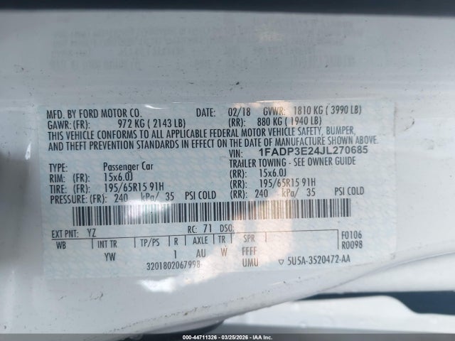 2018 FORD FOCUS 1FADP3E24JL270685 Photo 8
