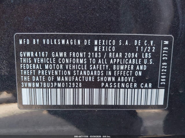 3VWBM7BU3PM012928 Volkswagen Jetta 1.5t Sport