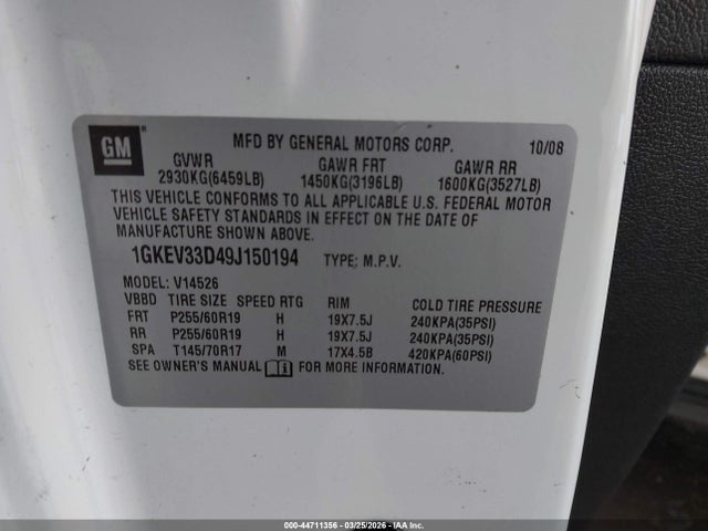 Продаж на аукціоні авто 2009 Gmc Acadia Slt-2, vin: 1GKEV33D49J150194, номер лоту: 44711356
