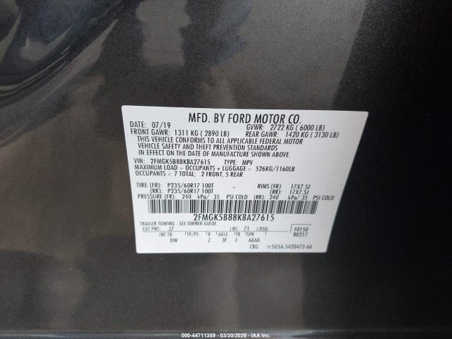 Ford FLEX SE 2019 2FMGK5B88KBA27615 Image 9