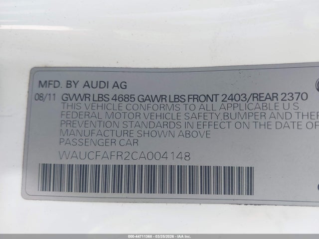 44711368 :رقم المزاد ، WAUCFAFR2CA004148 vin ، 2012 Audi A5 2.0t Premium مزاد بيع
