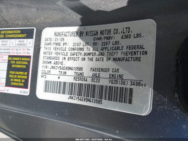 Aukcja sprzedaży 2005 Infiniti G35, vin: JNKCV54E95M410585, numer aukcji: 44711383