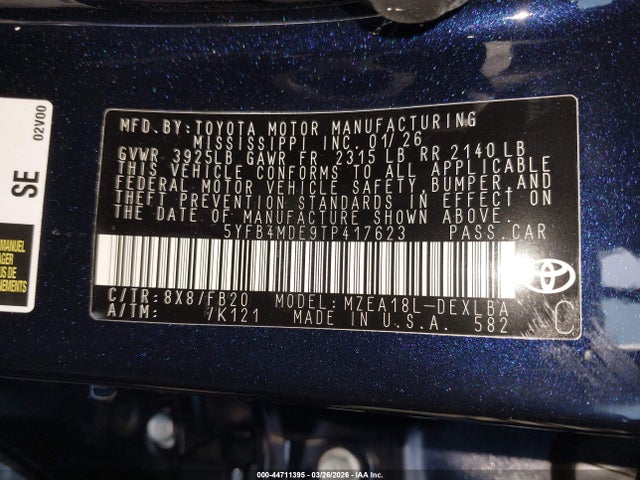 5YFB4MDE9TP417623 Toyota COROLLA LE