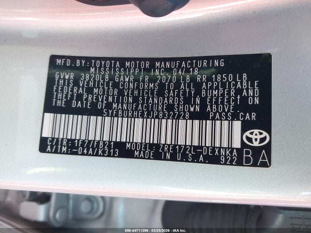 2018 TOYOTA COROLLA 5YFBURHEXJP832728 Photo 8