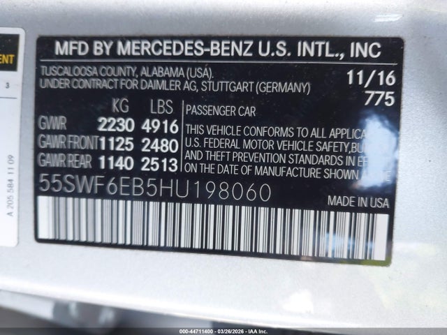 Aukcja sprzedaży 2017 Mercedes-benz Amg C 43 4matic, vin: 55SWF6EB5HU198060, numer aukcji: 44711400