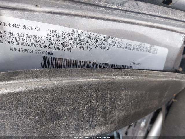 Aukcja sprzedaży 2007 Subaru Outback 2.5i, vin: 4S4BP61C177309165, numer aukcji: 44711408