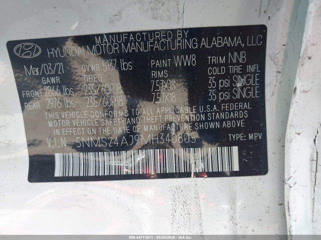 5NMS24AJ9MH340805 Hyundai Santa Fe Sel