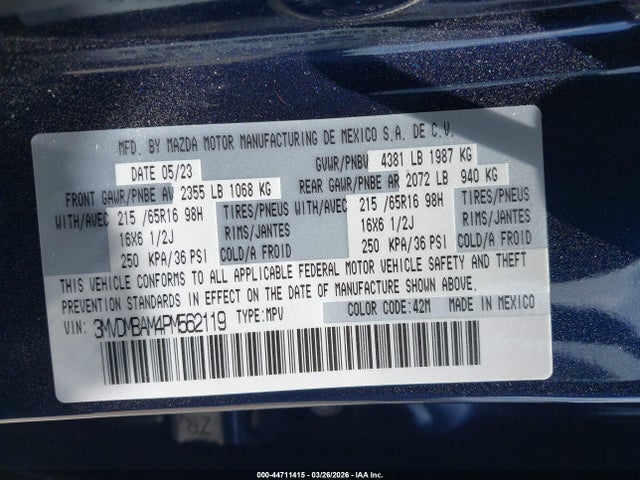 44711415 :رقم المزاد ، 3MVDMBAM4PM562119 vin ، 2023 Mazda Cx-30 2.5 S مزاد بيع