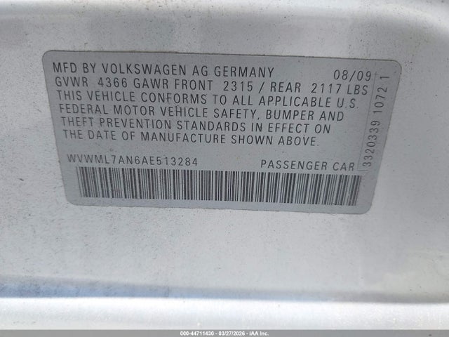44711430 :رقم المزاد ، WVWML7AN6AE513284 vin ، 2010 Volkswagen Cc Sport مزاد بيع
