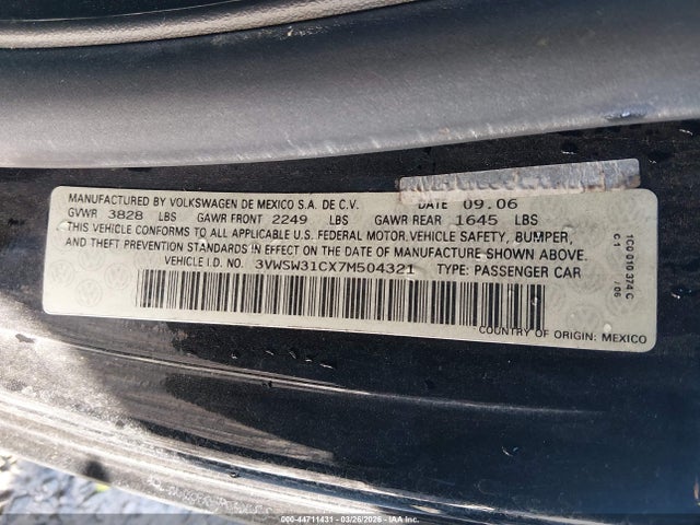 2007 Volkswagen New Beetle 2.5 მანქანა იყიდება აუქციონზე, vin: 3VWSW31CX7M504321, აუქციონის ნომერი: 44711431