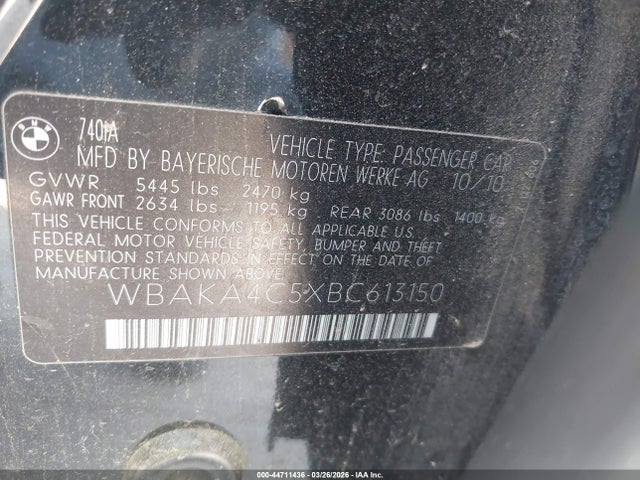 2011 Bmw 740i მანქანა იყიდება აუქციონზე, vin: WBAKA4C5XBC613150, აუქციონის ნომერი: 44711436