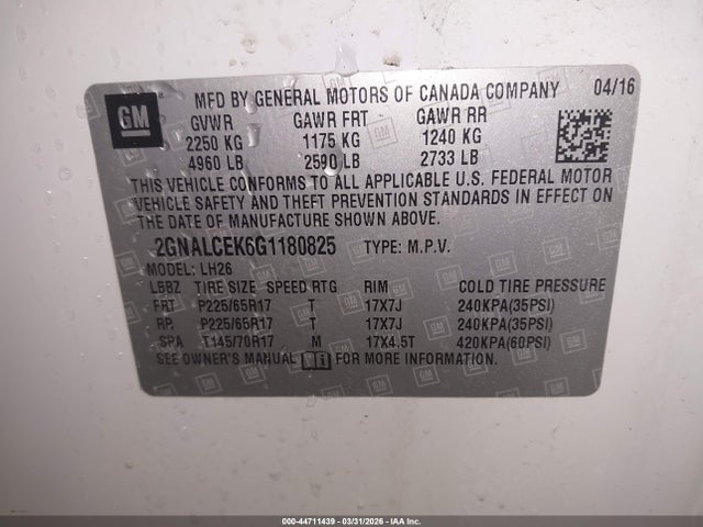 Chevrolet EQUINOX LT 2016 2GNALCEK6G1180825 Image 9