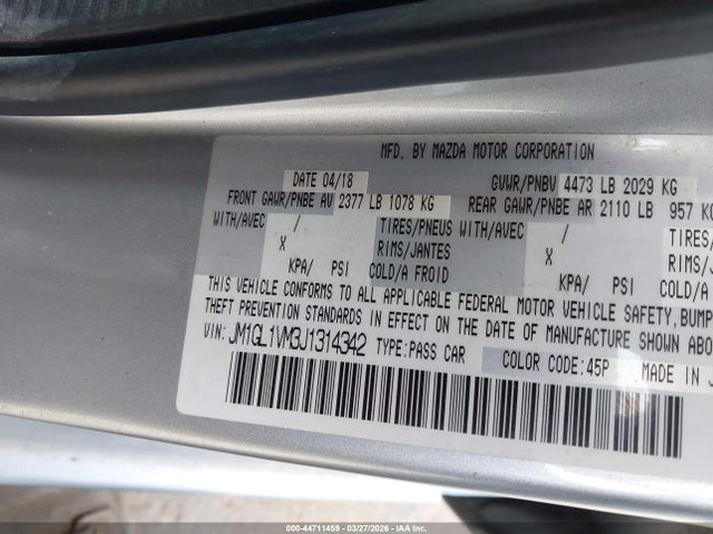 Продажа на аукционе авто 2018 Mazda Mazda6 Touring, vin: JM1GL1VM3J1314342, номер лота: 44711459
