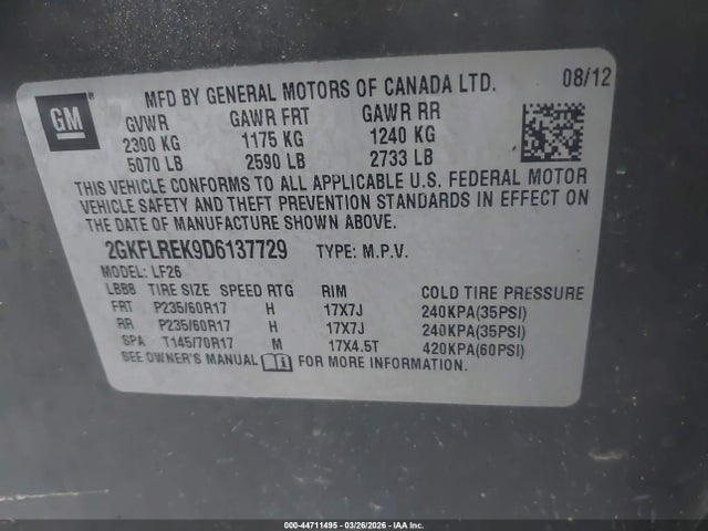 Продажа на аукционе авто 2013 Gmc Terrain Sle-1, vin: 2GKFLREK9D6137729, номер лота: 44711495