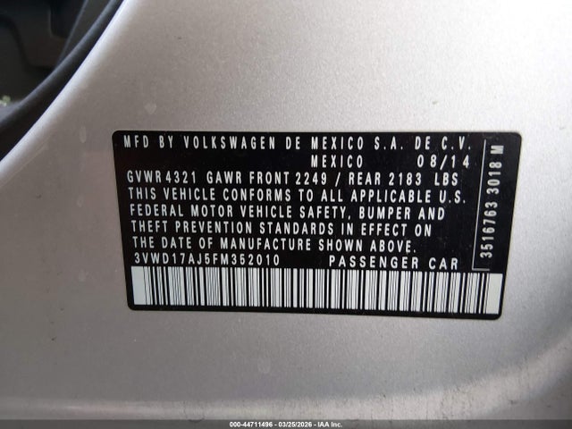 3VWD17AJ5FM352010 Volkswagen Jetta 1.8t Se
