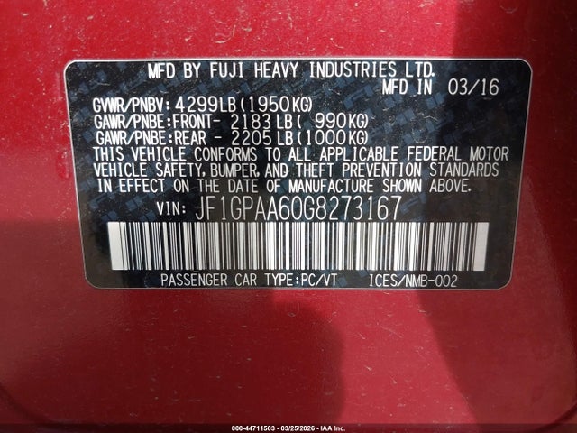 Subaru Impreza 2.0i 2016 JF1GPAA60G8273167 Image 9