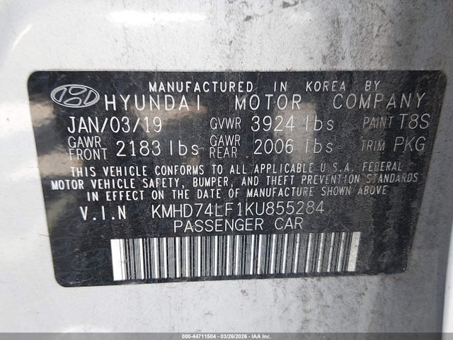 2019 HYUNDAI ELANTRA KMHD74LF1KU855284 Photo 8