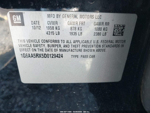 Продажа на аукционе авто 2013 Cadillac Ats Standard, vin: 1G6AA5RX5D0129424, номер лота: 44711505