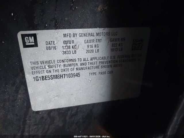1G1BE5SM8H7103945 Chevrolet Cruze Lt Auto