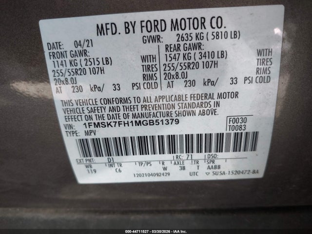 2021 FORD EXPLORER 1FMSK7FH1MGB51379 Photo 8