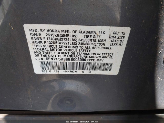 Honda Pilot Ex-l 2016 5FNYF5H88GB003006 Image 9