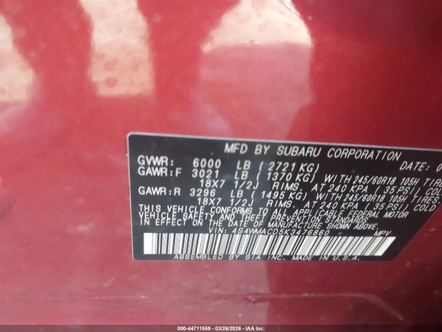 Продаж на аукціоні авто 2019 Subaru Ascent Premium, vin: 4S4WMACD5K3476860, номер лоту: 44711559