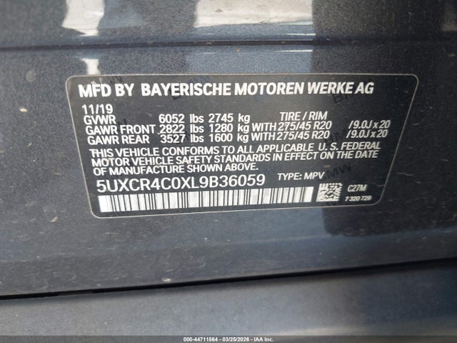 Aukcja sprzedaży 2020 Bmw X5 Sdrive40i, vin: 5UXCR4C0XL9B36059, numer aukcji: 44711564