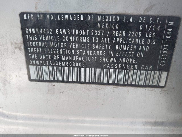 Aukcja sprzedaży 2014 Volkswagen Jetta Sportwagen 2.0l Tdi, vin: 3VWPL7AJ3EM608909, numer aukcji: 44711578
