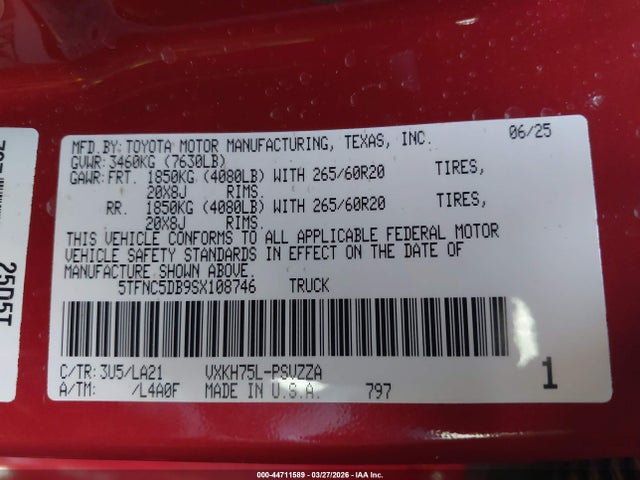 5TFNC5DB9SX108746 Toyota Tundra Hybrid Platinum Hybrid Crewmax 5.5&#039; Bed