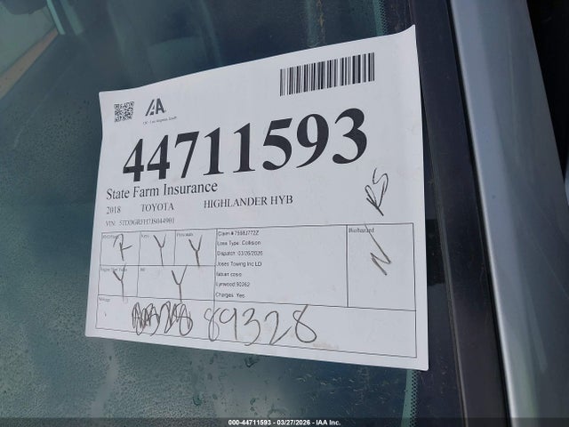 5TDDGRFH7JS044901 Toyota Highlander Hybrid Limited Platinum