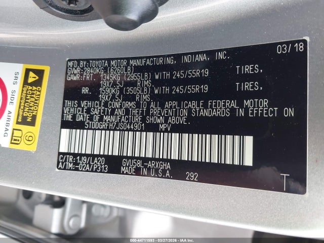 5TDDGRFH7JS044901 Toyota Highlander Hybrid Limited Platinum