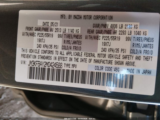 Продажа на аукционе авто 2021 Mazda Cx-5 Grand Touring Reserve, vin: JM3KFBAY2M0424588, номер лота: 44711705