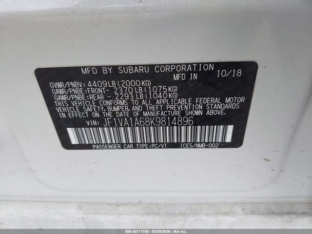 Subaru WRX 2019 JF1VA1A68K9814896 Image 9