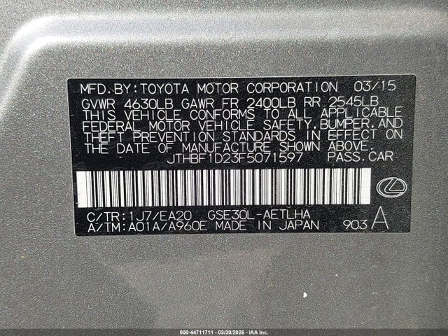 2015 LEXUS IS 250 JTHBF1D23F5071597 Photo 8