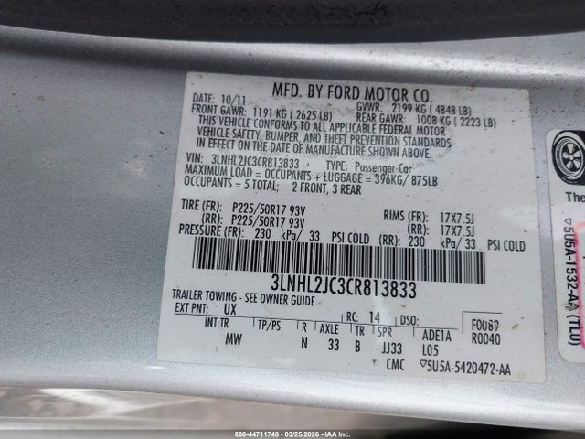 2012 LINCOLN MKZ 3LNHL2JC3CR813833 Photo 8