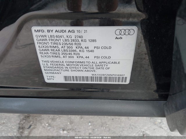 Aukcja sprzedaży 2022 Audi Q4 E-tron Premium Plus 50 Quattro, vin: WA1H2BFZ8NP016907, numer aukcji: 44711752
