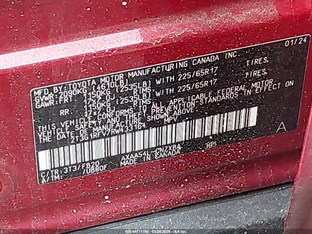 Продажа на аукционе авто 2024 Toyota Rav4 Le, vin: 2T3G1RFV7RW433164, номер лота: 44711768