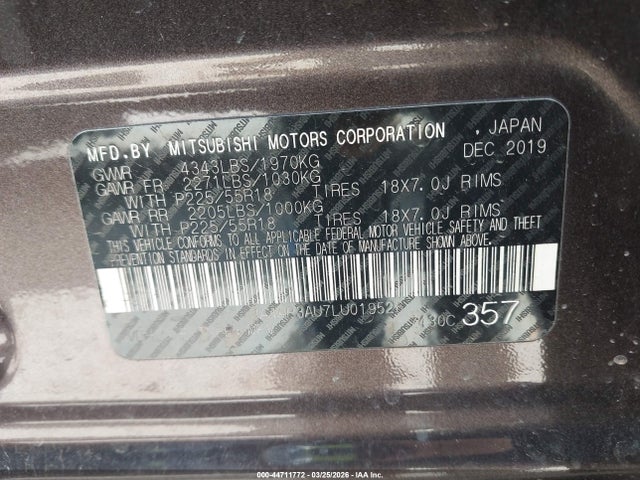 2020 MITSUBISHI OUTLANDER SPORT JA4AP3AU7LU019526 Photo 8