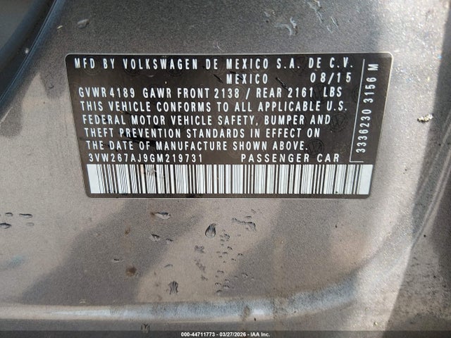 44711773 :رقم المزاد ، 3VW267AJ9GM219731 vin ، 2016 Volkswagen Jetta 1.4t S مزاد بيع
