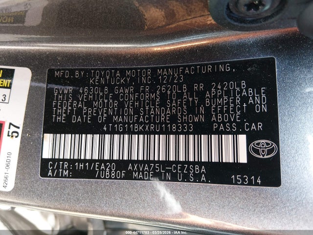Aukcja sprzedaży 2024 Toyota Camry Se, vin: 4T1G11BKXRU118333, numer aukcji: 44711783