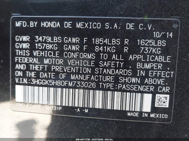 3HGGK5H80FM733026 Honda Fit Ex/ex-l