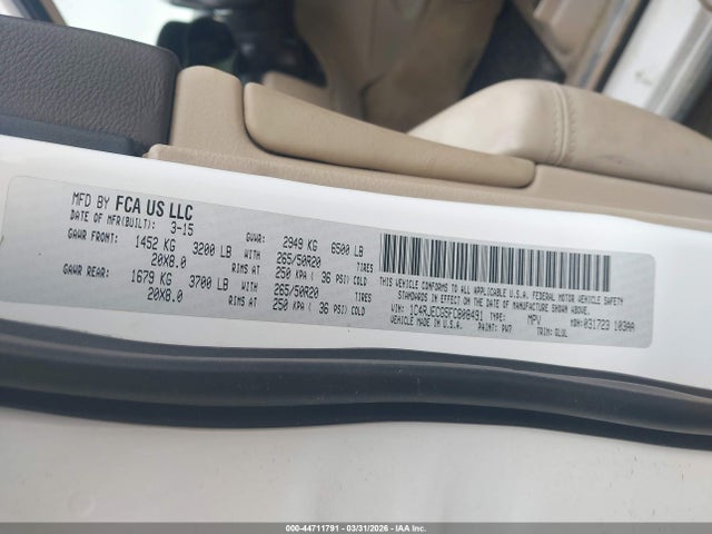 Продаж на аукціоні авто 2015 Jeep Grand Cherokee Overland, vin: 1C4RJECG5FC808491, номер лоту: 44711791