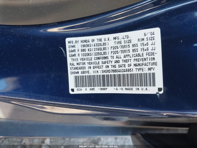 Продажа на аукционе авто 2004 Honda Cr-v Ex, vin: SHSRD78804U246951, номер лота: 44711825