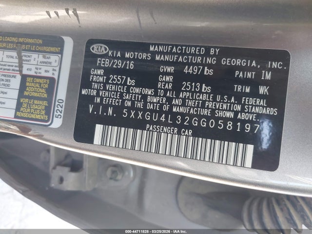 5XXGU4L32GG058197 KIA OPTIMA EX