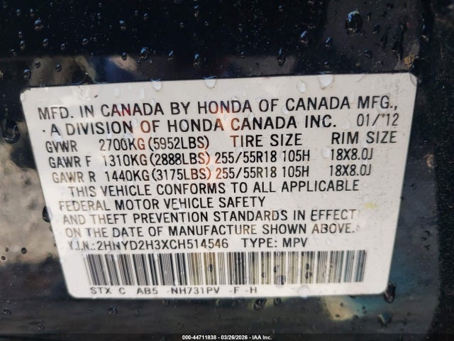 Продажа на аукционе авто 2012 Acura Mdx Technology Package, vin: 2HNYD2H3XCH514546, номер лота: 44711838